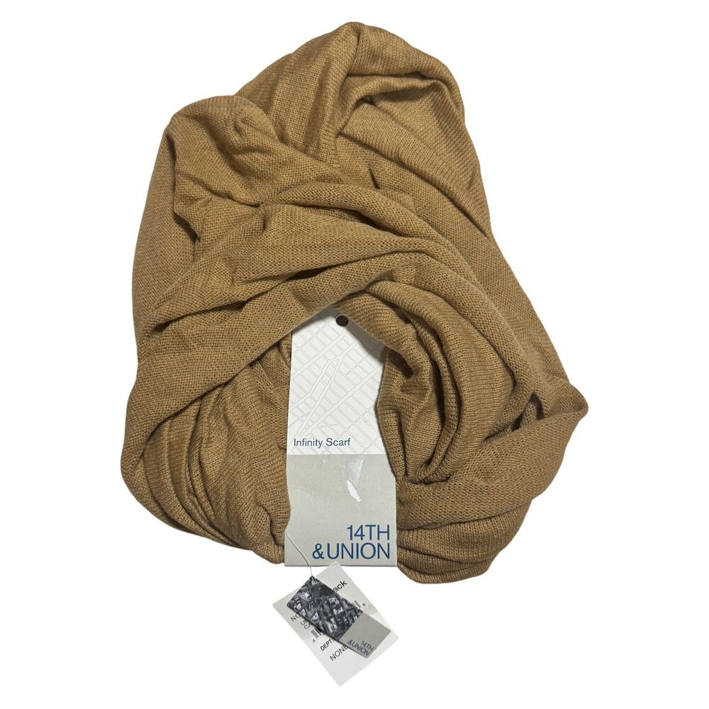 14th & Union 100% Cashmere Infinity Scarf Camel Twist Knit Womens OS NWT
